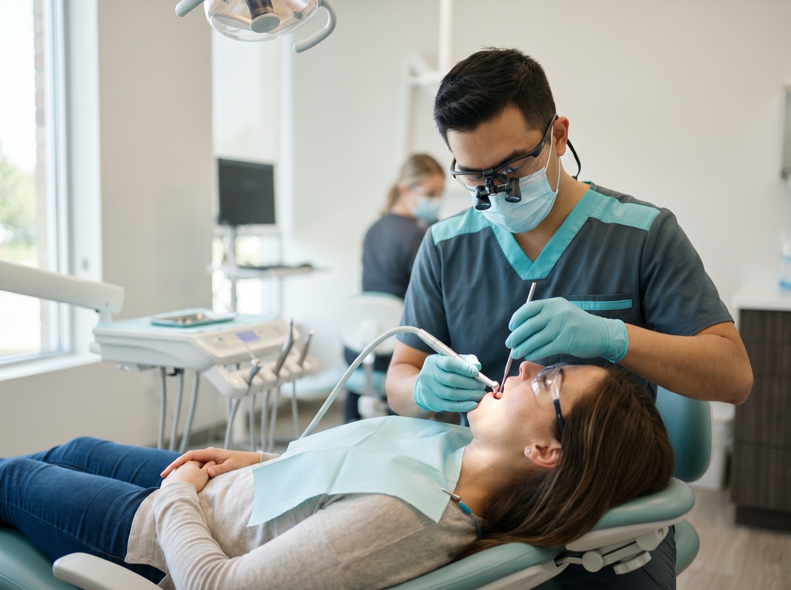 A Waterloo dentist precisely preparing a patient's molar for an onlay restoration